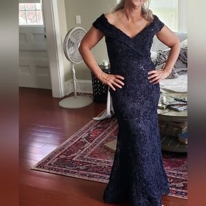 Xscape off the shoulder lace Jill gown